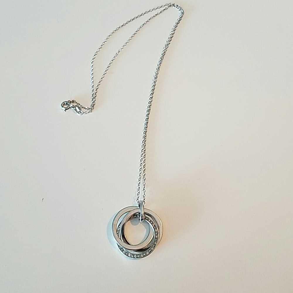 Real natural Diamonds in sterling pendant with chain necklace 18" 3 circles